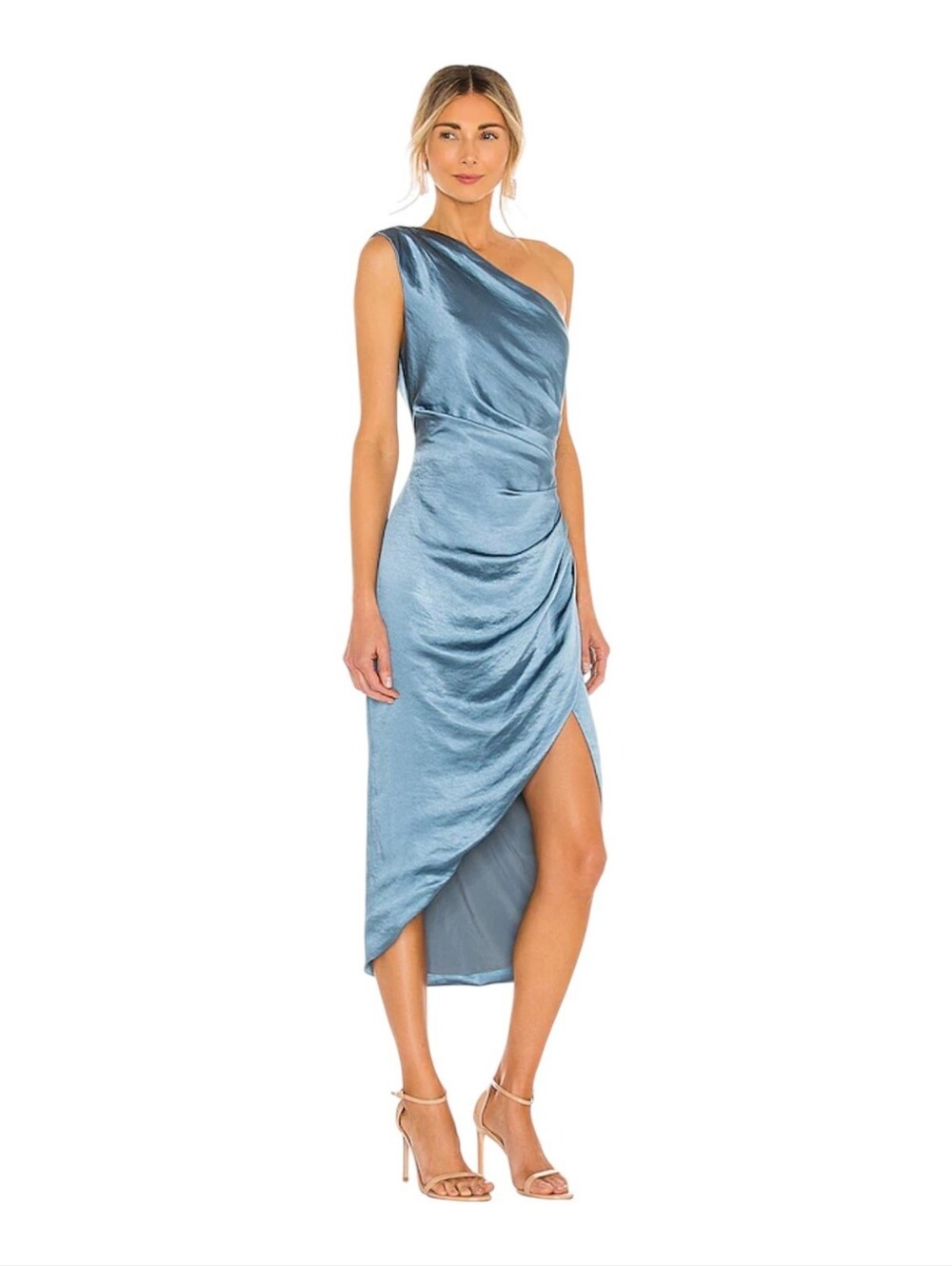 Elliatt Cassini Dress In Cadet Blue Ruched NWT $189 Size Medium - Picture 2 of 8